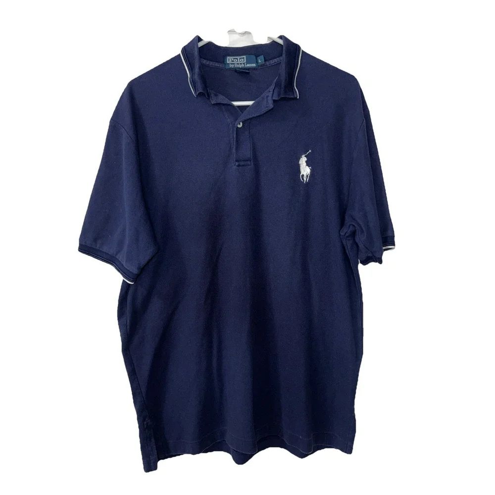 Polo Ralph Lauren Shirt Navy Blue Big‎ Pony White Casual Men's Size Large